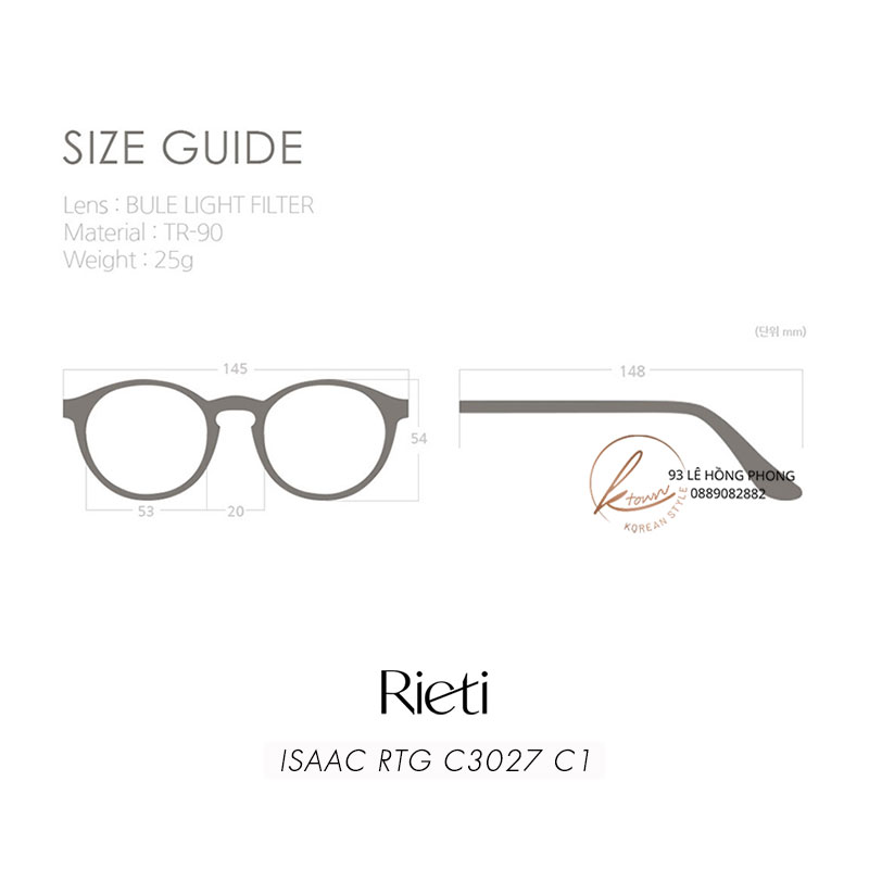 Size kính RIETI ISAAC RTG C3027 C1